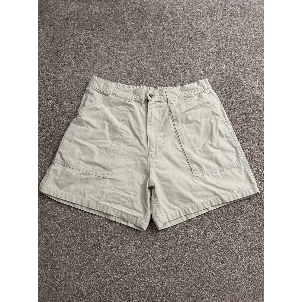 VTG White Oak Carpenter Shorts Mens 34 Tan Khaki‎ Excellent Cotton Elastic Waist